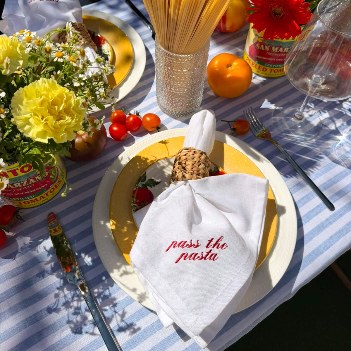 Italian Saying Embroidered Dinner Napkins