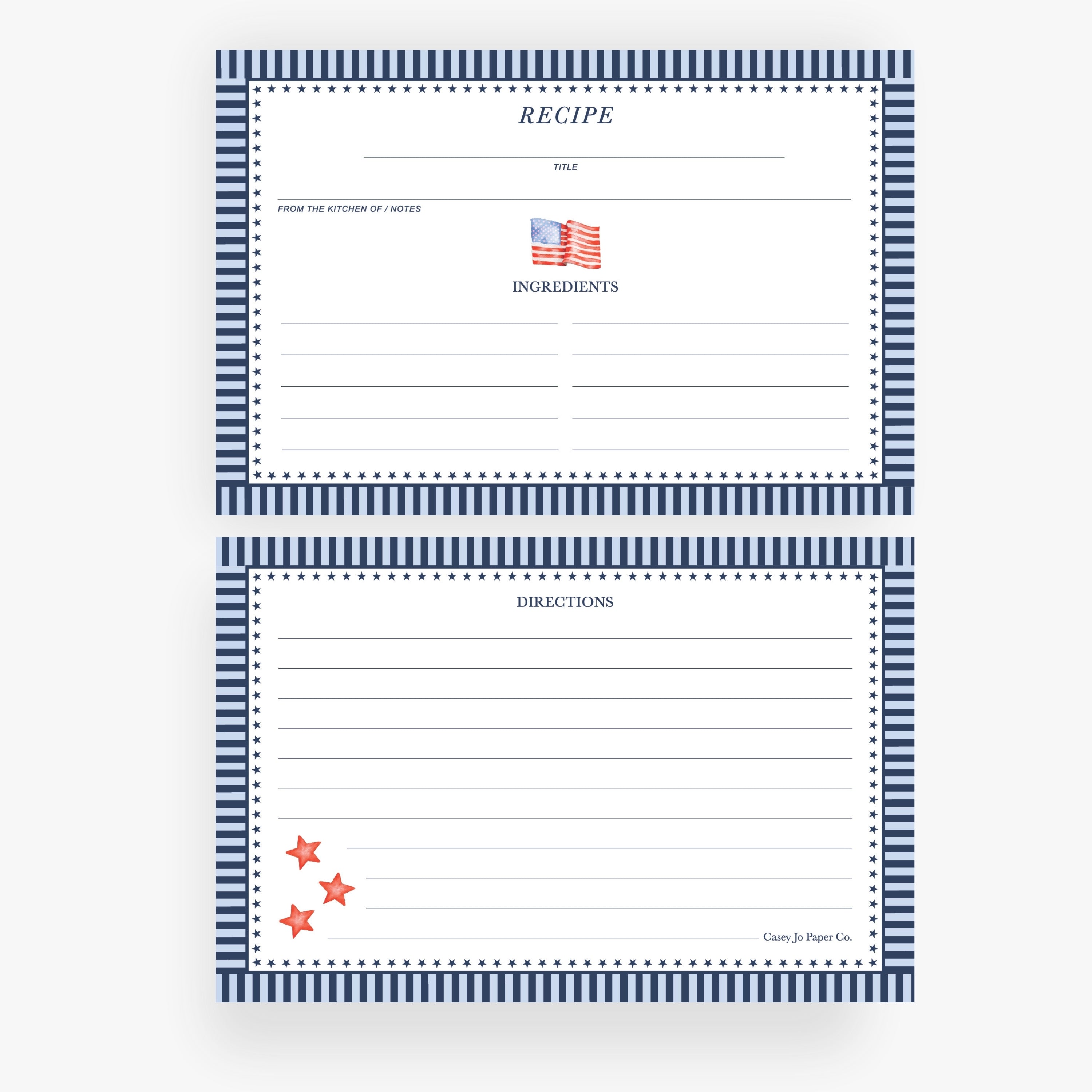 American Flag Recipe Cards
