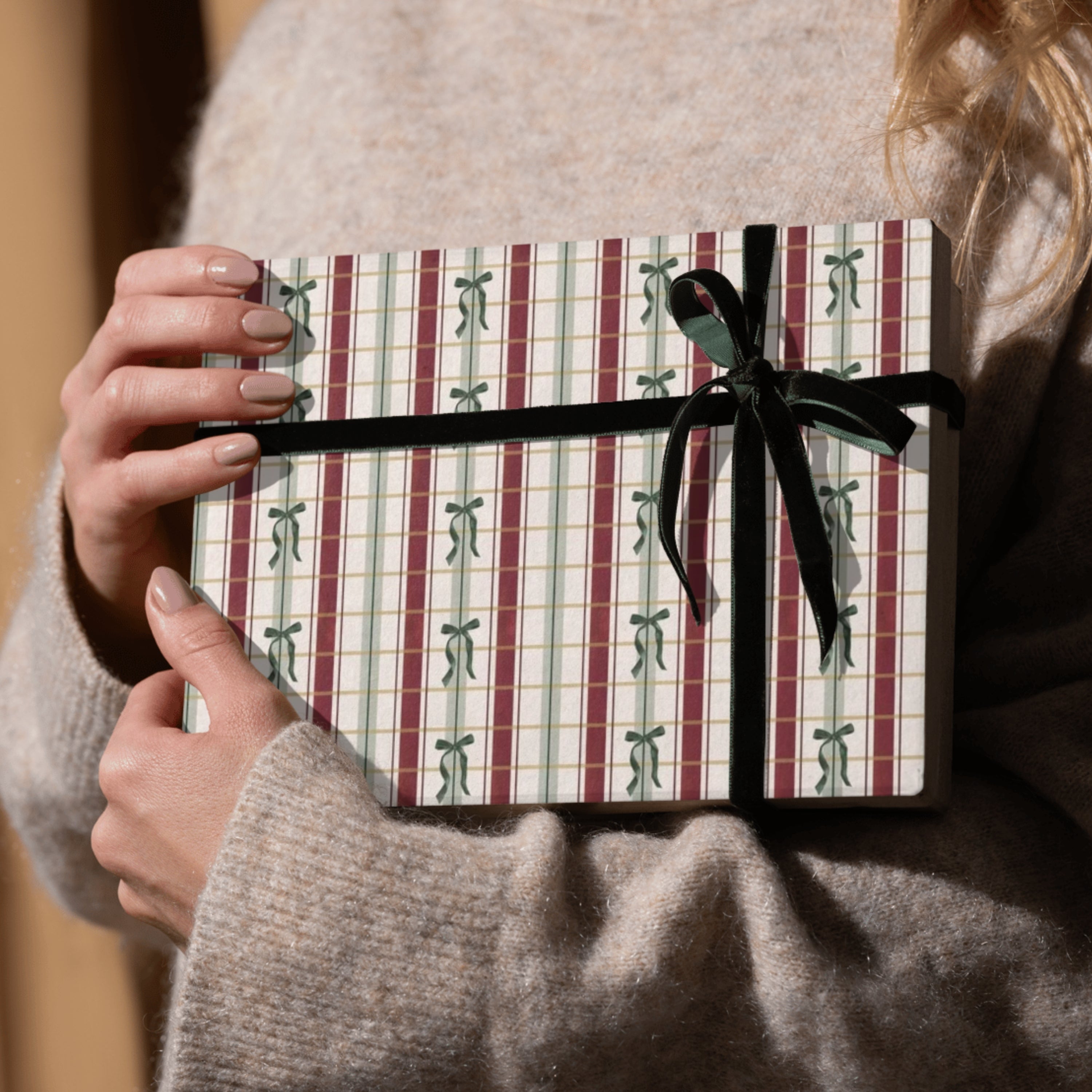 Plaid Bow Wrapping Paper
