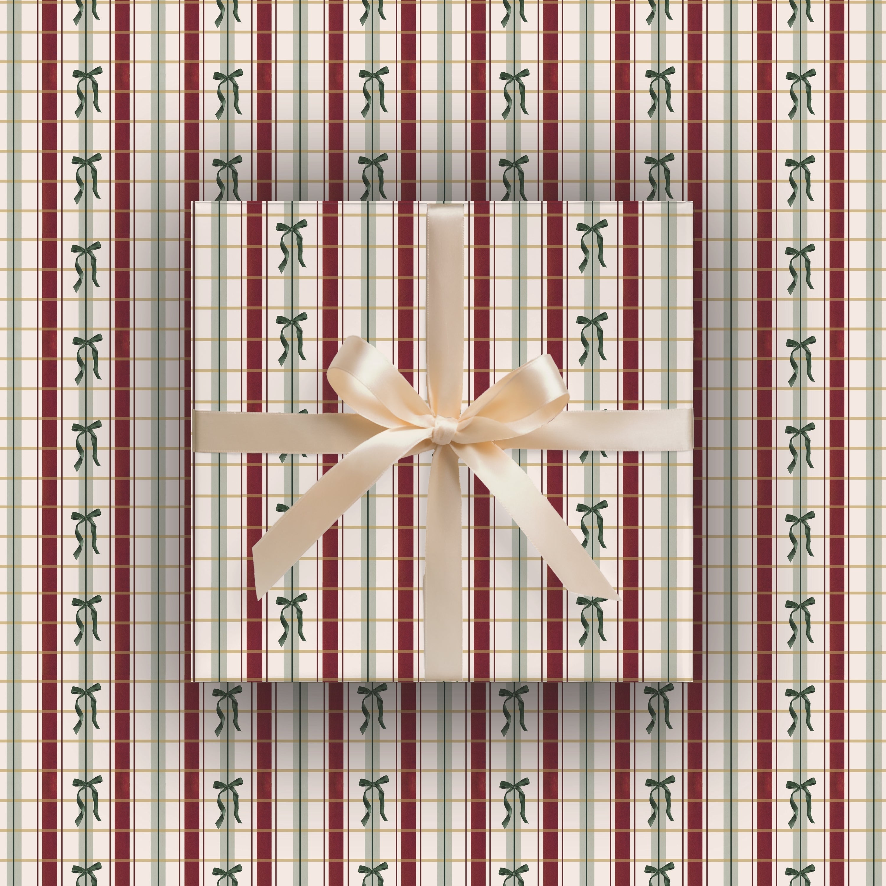 Plaid Bow Wrapping Paper