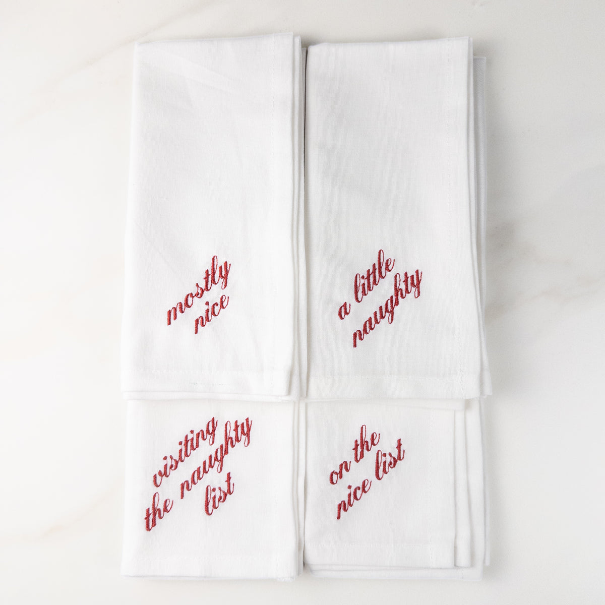 Santa's List Embroidered Dinner Napkin Set