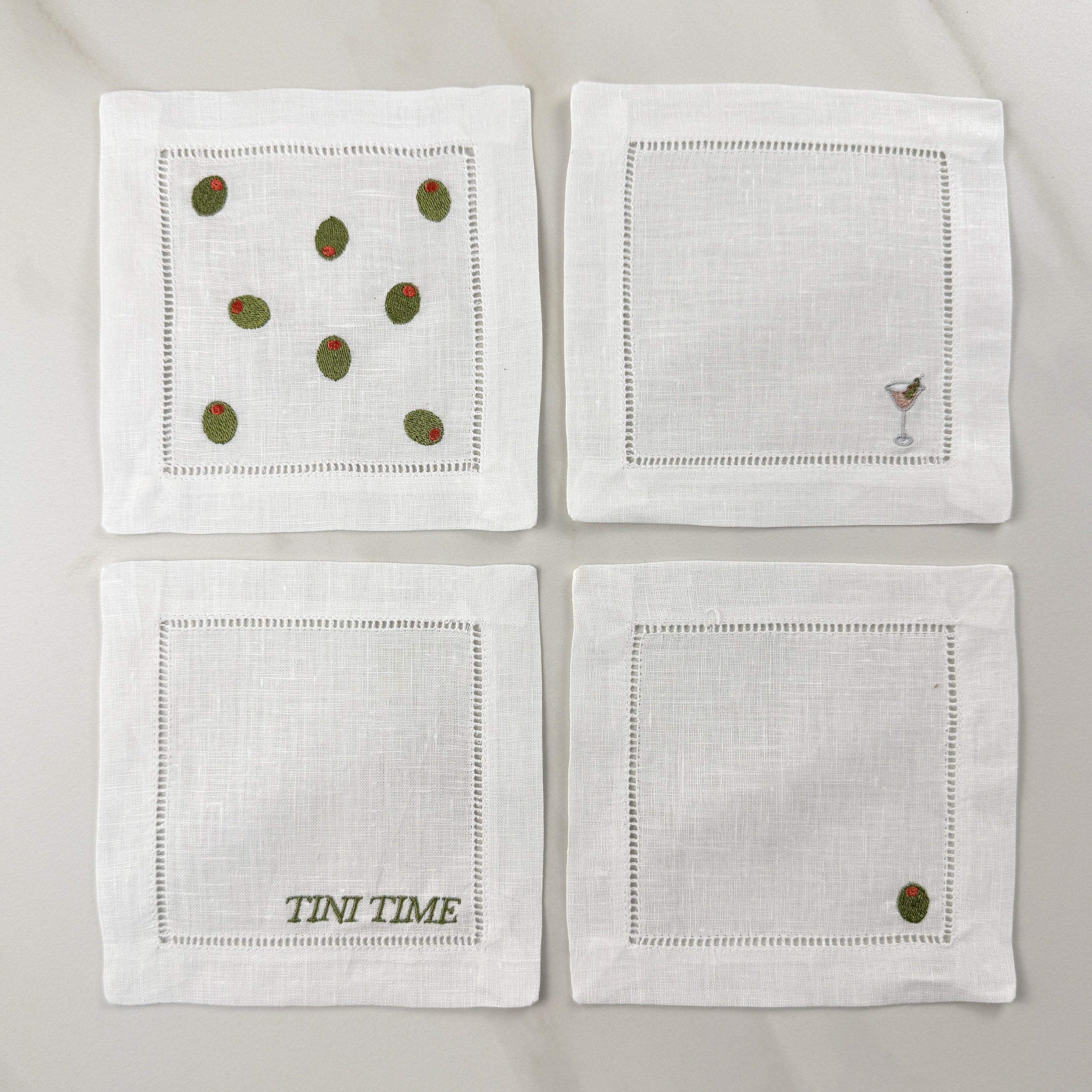 Olive Martini Cocktail Napkin Set