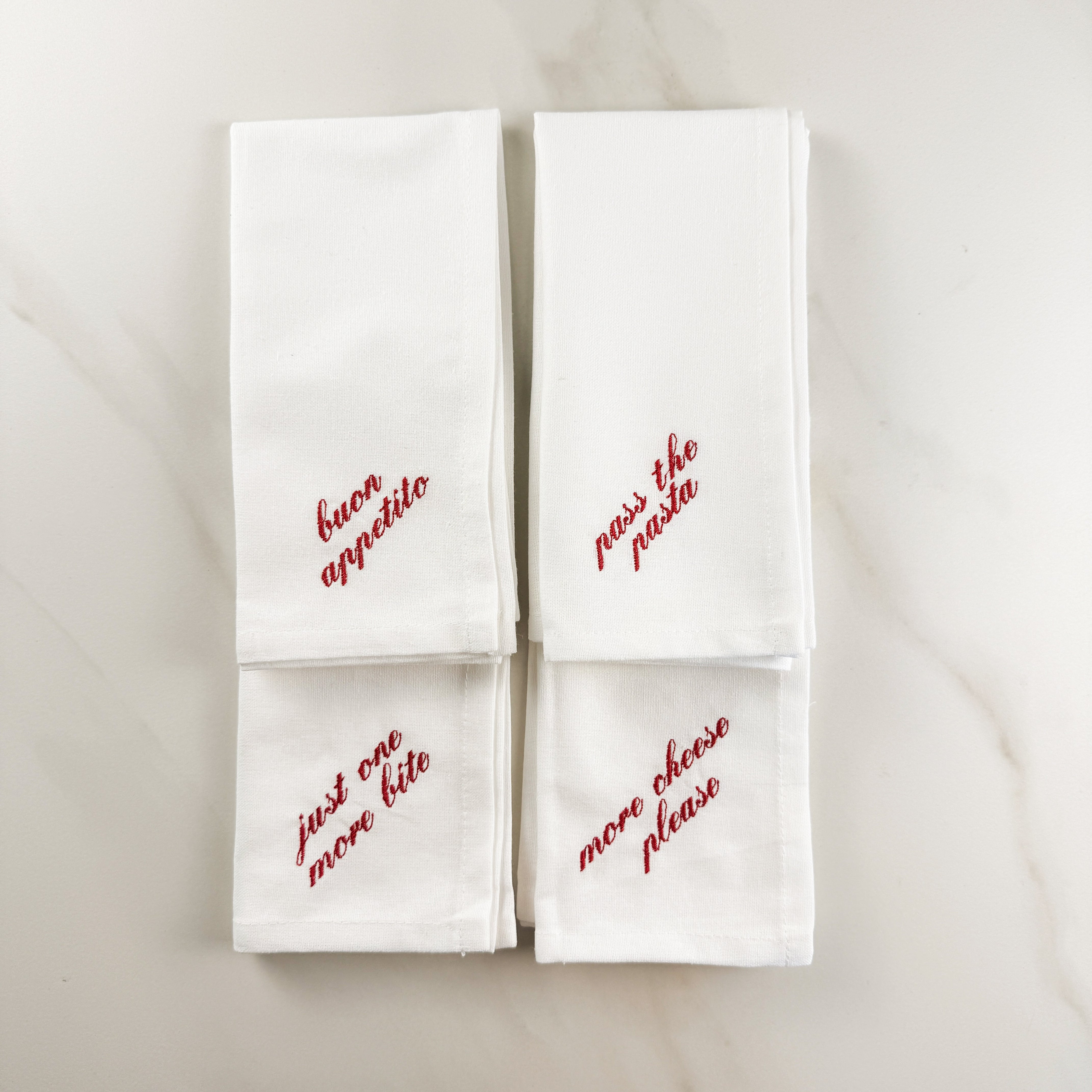 Italian Saying Embroidered Dinner Napkins