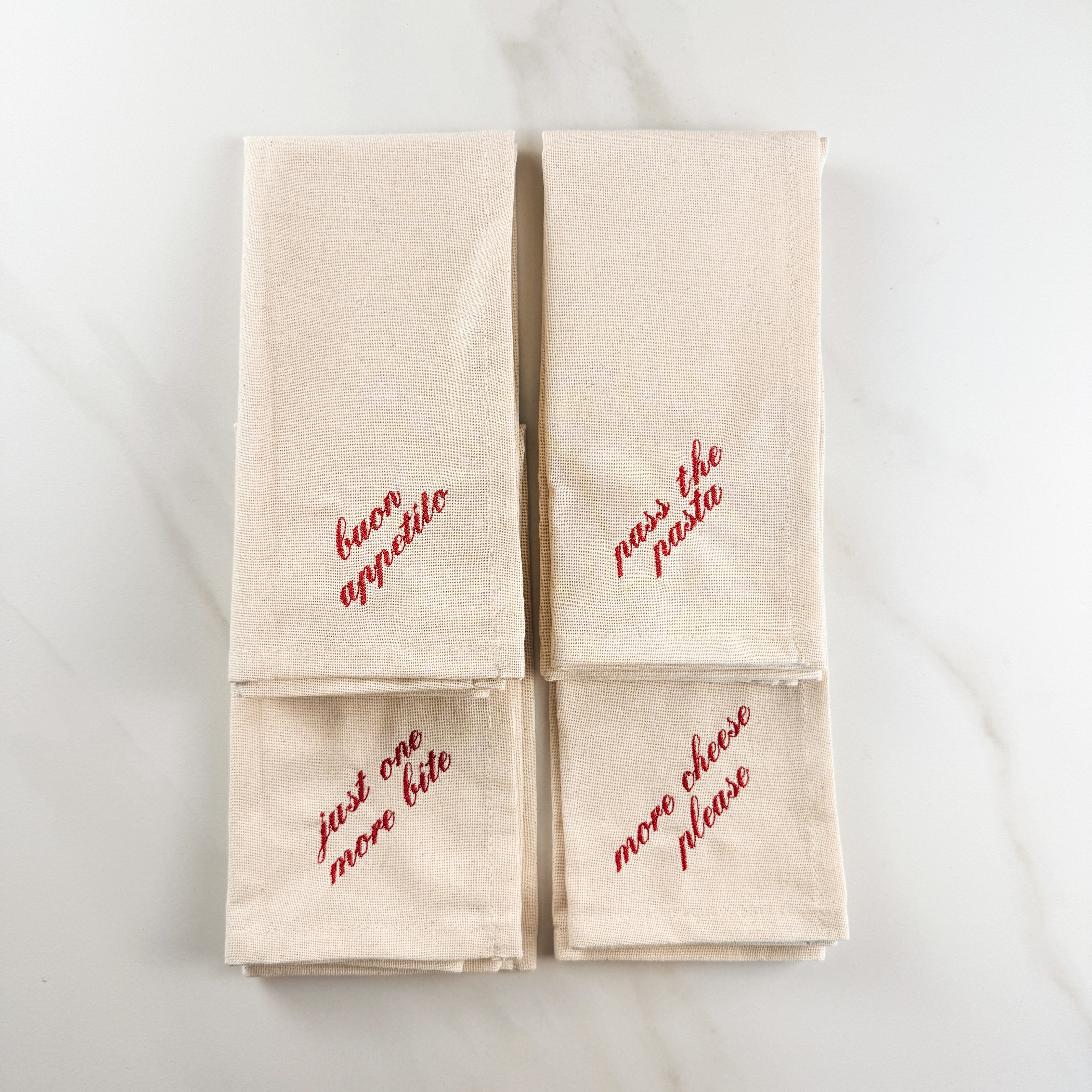Italian Saying Embroidered Dinner Napkins