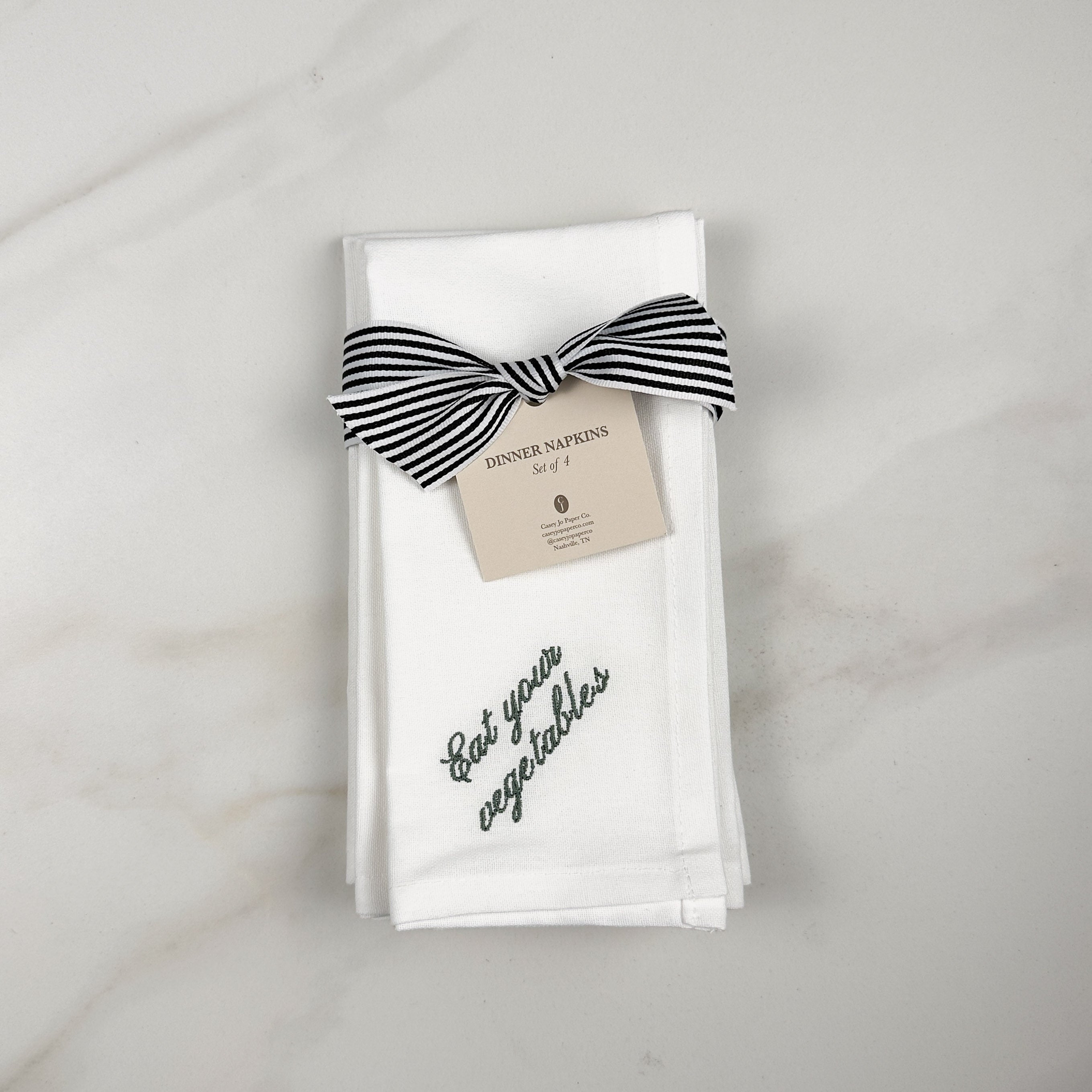 "Eat your vegetables" Embroidered Dinner Napkins