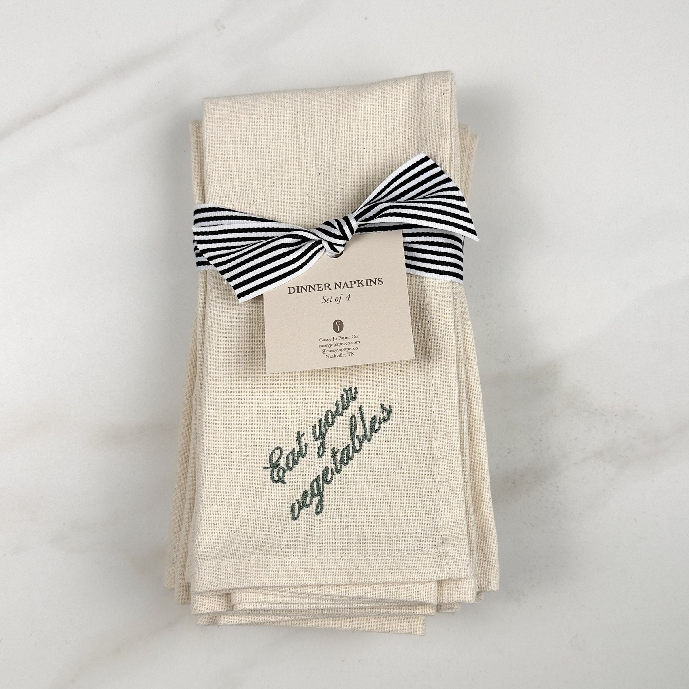 "Eat your vegetables" Embroidered Dinner Napkins
