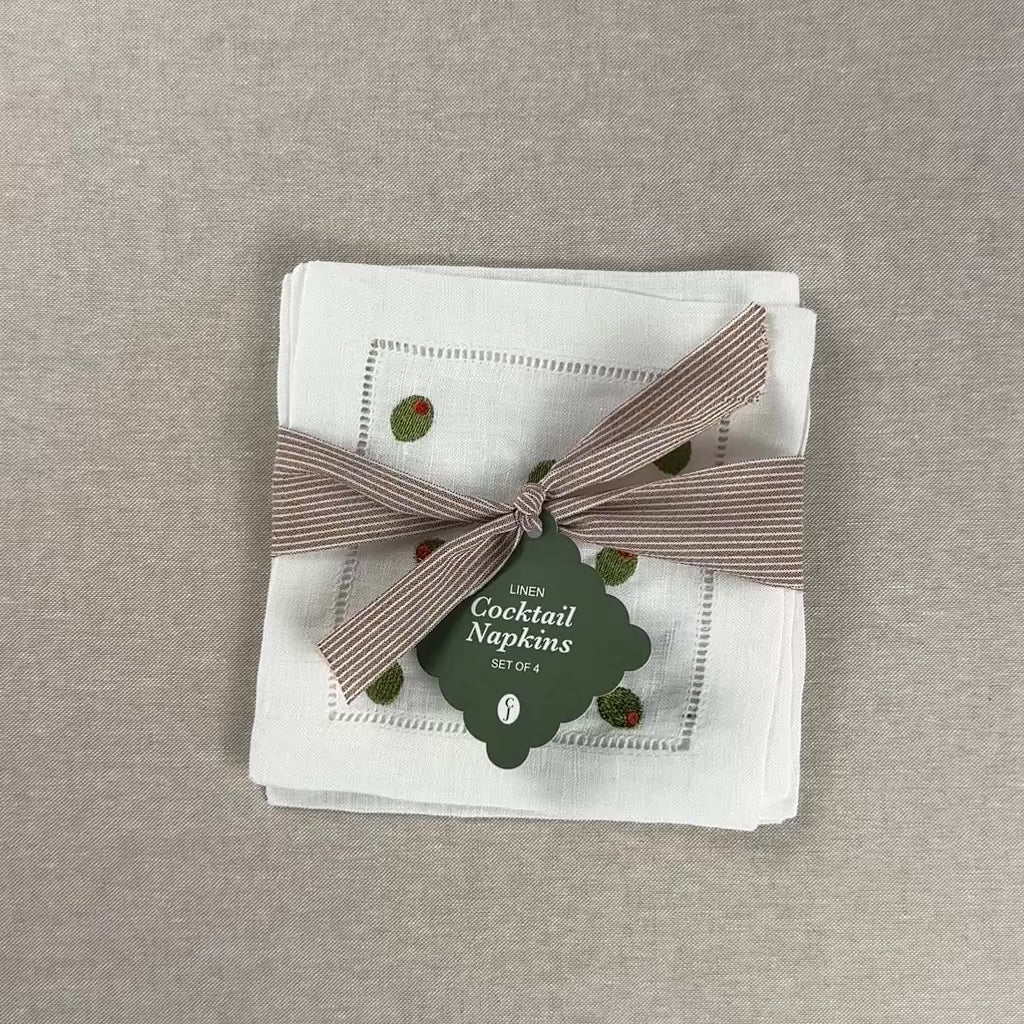 Load video: Olive Martini Cocktail Napkin Set