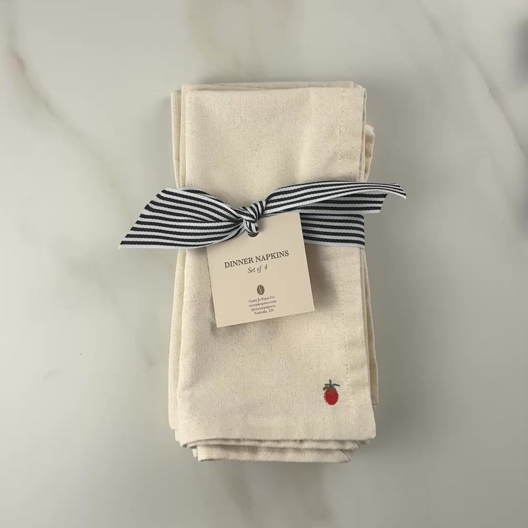 Load video: Tomato Embroidered Dinner Napkin Set
